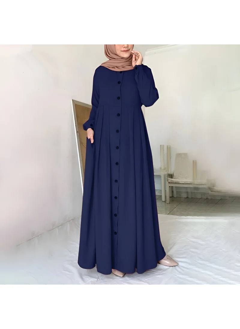 Barbora Linen Daily Summer Full Length Hijab Women's Dress LN391LACIVERT6