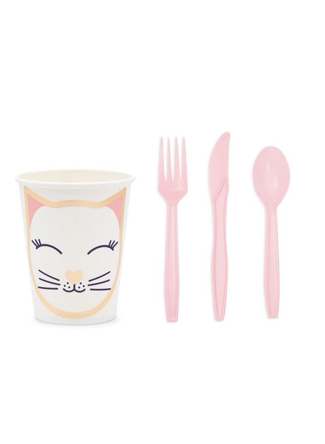 Blue Panda 144 Piece Cat Themed Party Supplies Set, Serves 24 Includes Plates, Napkins, Cups, Cutlery - Kitty Birthday Decorations & Kitten Themed Parties Decorations  - Image 4