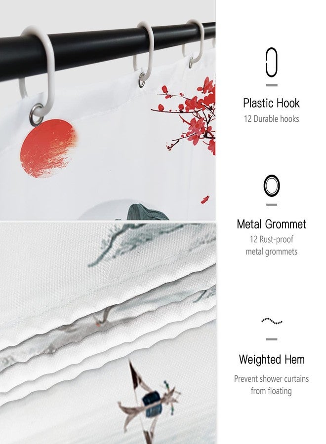 Witzest Japanese Cherry Blossom Shower Curtain Set, Asian Anime Shower Curtains for Bathroom Cool Watercolor Abstract Art Decor Polyester Fabric-72" x 72" - Image 5