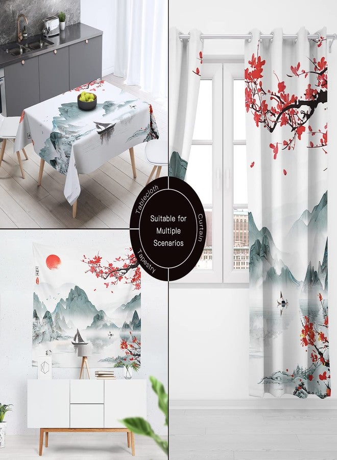 Witzest Japanese Cherry Blossom Shower Curtain Set, Asian Anime Shower Curtains for Bathroom Cool Watercolor Abstract Art Decor Polyester Fabric-72" x 72" - Image 4