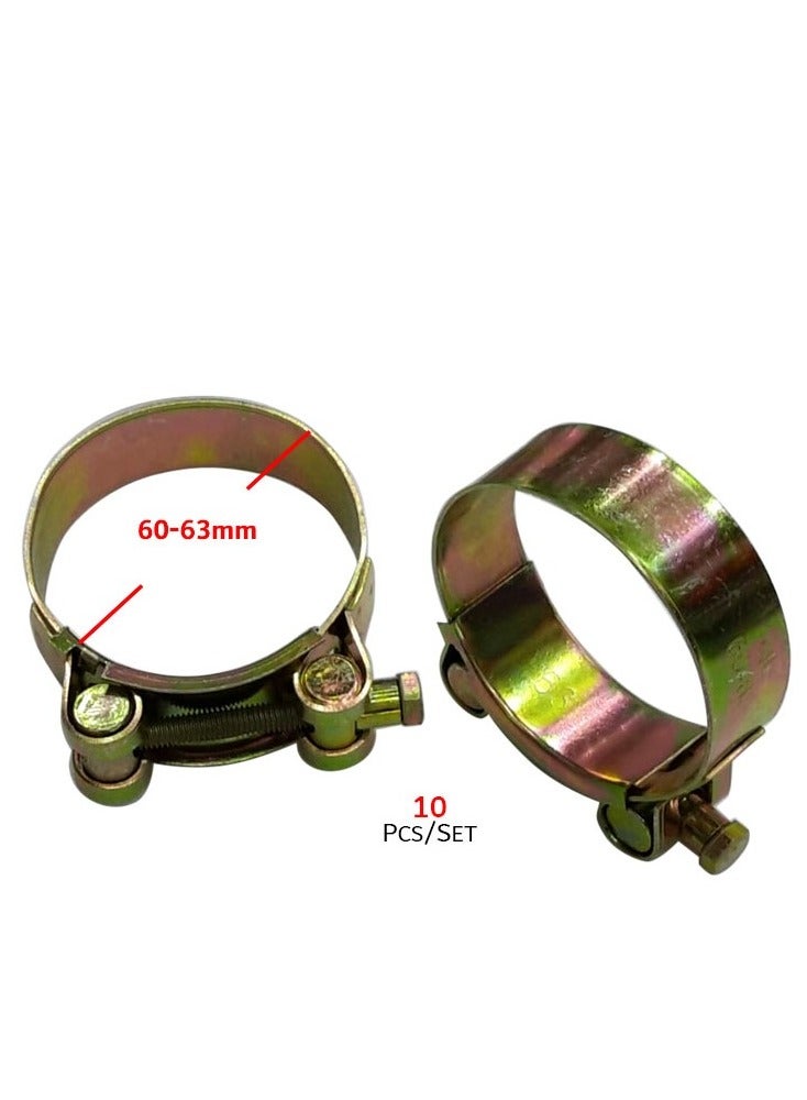 Hose Clamp Stainless Steel Adjustable Hose Clamps 60-63Mm (10Pcs)