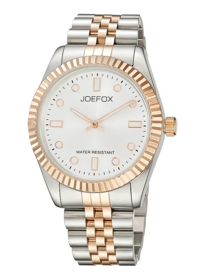 جو فوكس ساعة يد رجالية فاخرة من جو فوكس باللون الذهبي الوردي - مقاومة للماء، بسوار من الفولاذ المقاوم للصدأ، كاجوال ورسمي