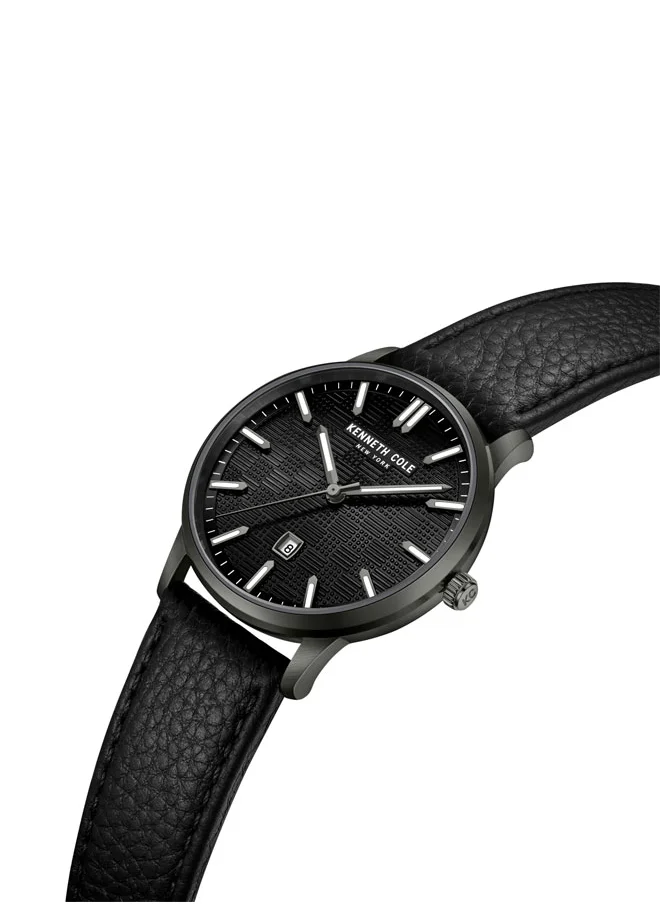 Kenneth Cole New York Kenneth Cole New York 42mm Analog Men's Watch with Black Dial & Black Genuine Leather Strap