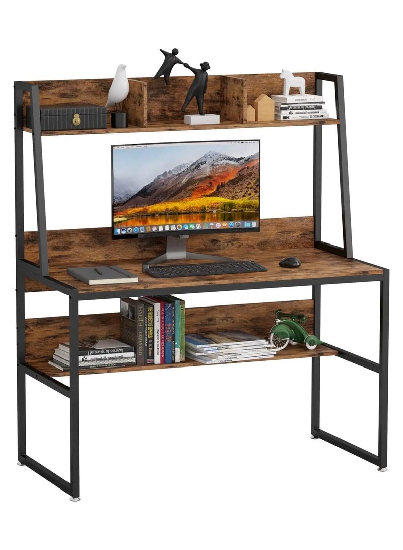 Royal Polar مكتب كمبيوتر مع أرفف تخزين مكتب مكتب مع كوخ مكتب كتابة صناعي حديث للكمبيوتر المحمول طاولة دراسة خشبية - Image 1