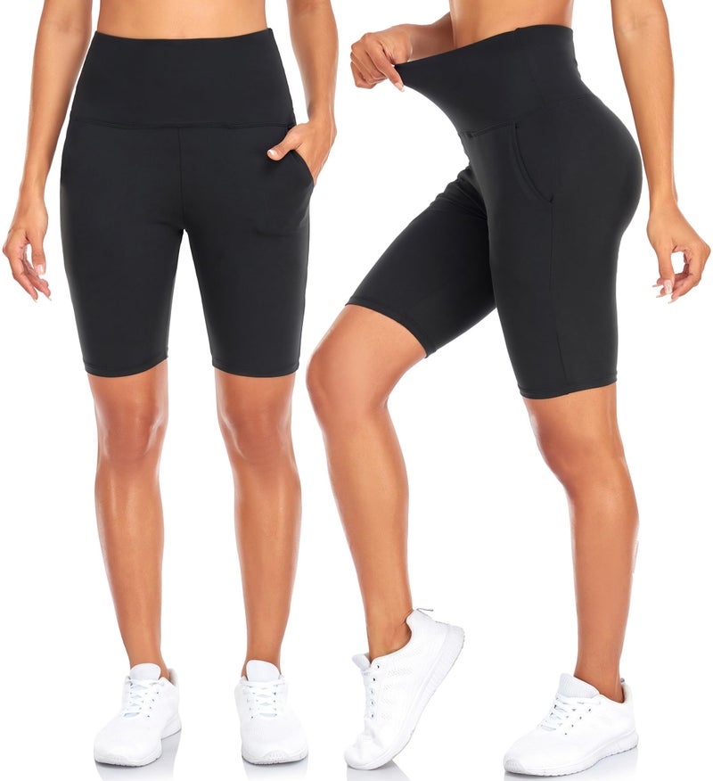 FULLSOFT 4 Pack Biker Shorts for Women – 8" High Waist Tummy Control Workout Yoga Running Compression Exercise Shorts with Pockets(4 Pack Black/Navy Blue/Grey/Pink,2X-Large-3X-Large) - Image 4