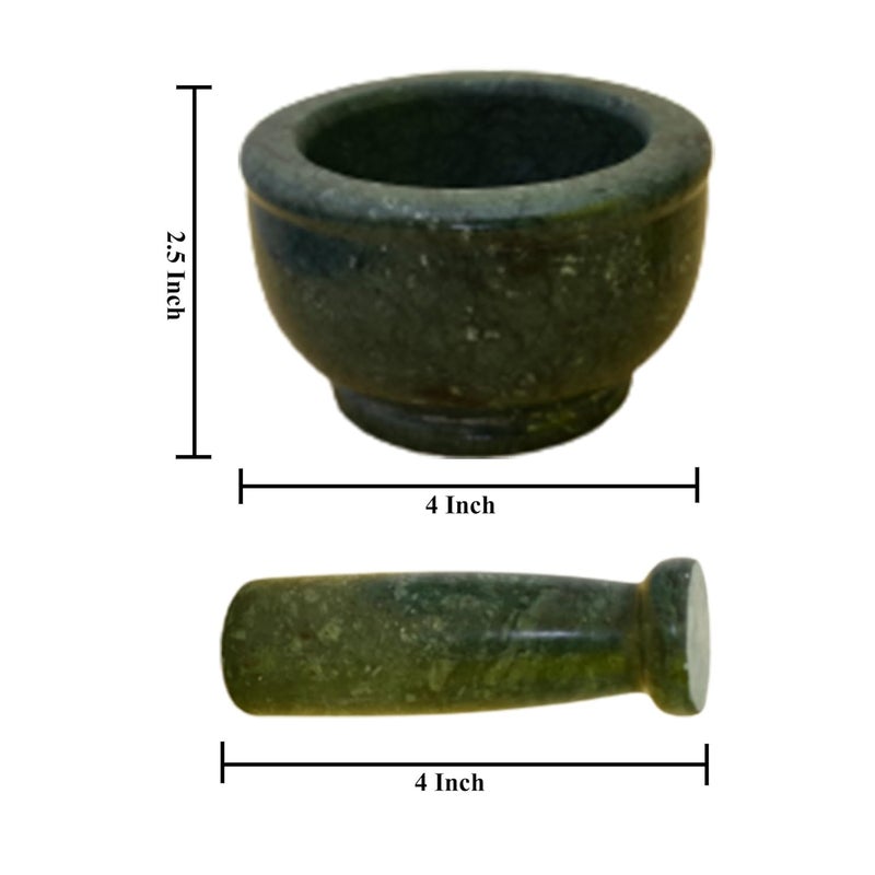 KunhaR Natural Green Marble Mortar and Pestle Set Imam Dasta Ohkli Musal Kharal 4 x 25 Inches Green Half Polish - Image 2