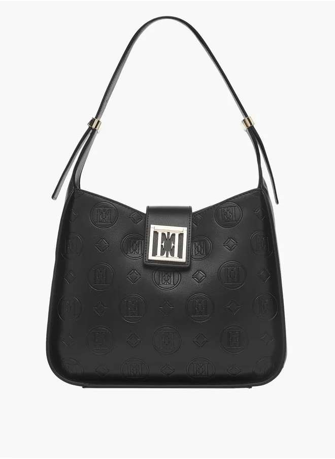 ELLE Womens Monogram Embossed Shoulder Bag With Button Closure And Adjustable Strap