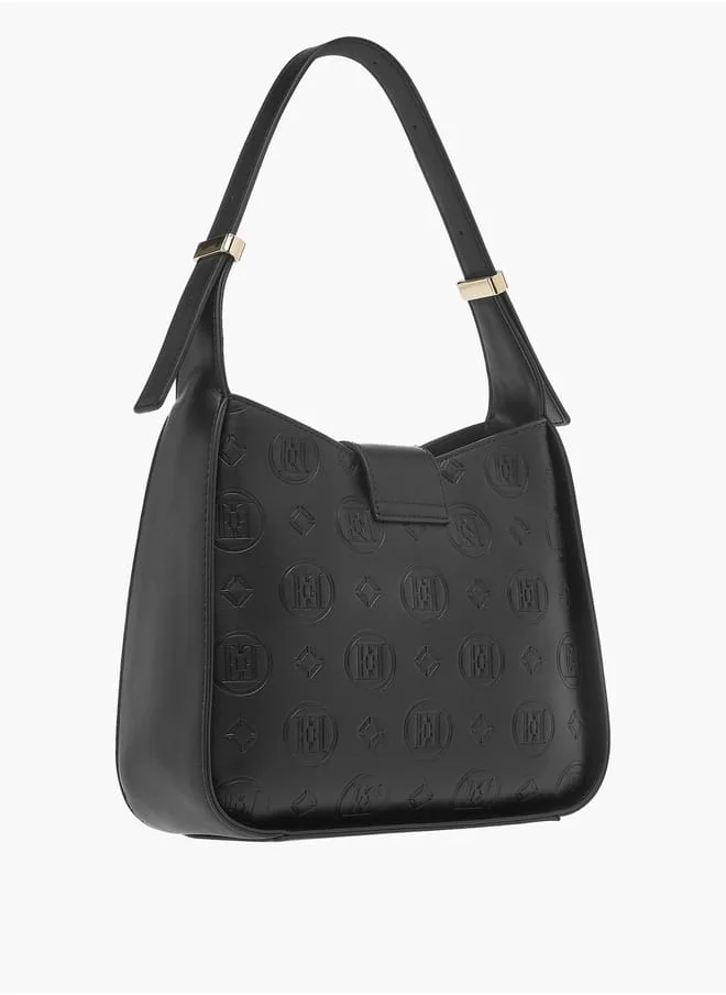 ELLE Womens Monogram Embossed Shoulder Bag With Button Closure And Adjustable Strap
