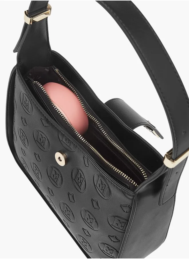 ELLE Womens Monogram Embossed Shoulder Bag With Button Closure And Adjustable Strap