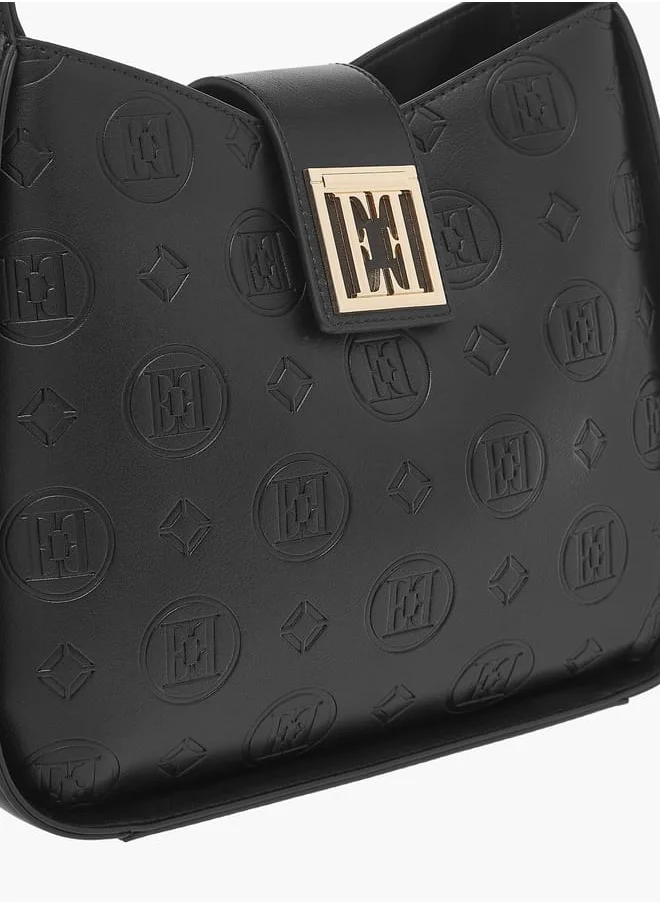 ELLE Womens Monogram Embossed Shoulder Bag With Button Closure And Adjustable Strap