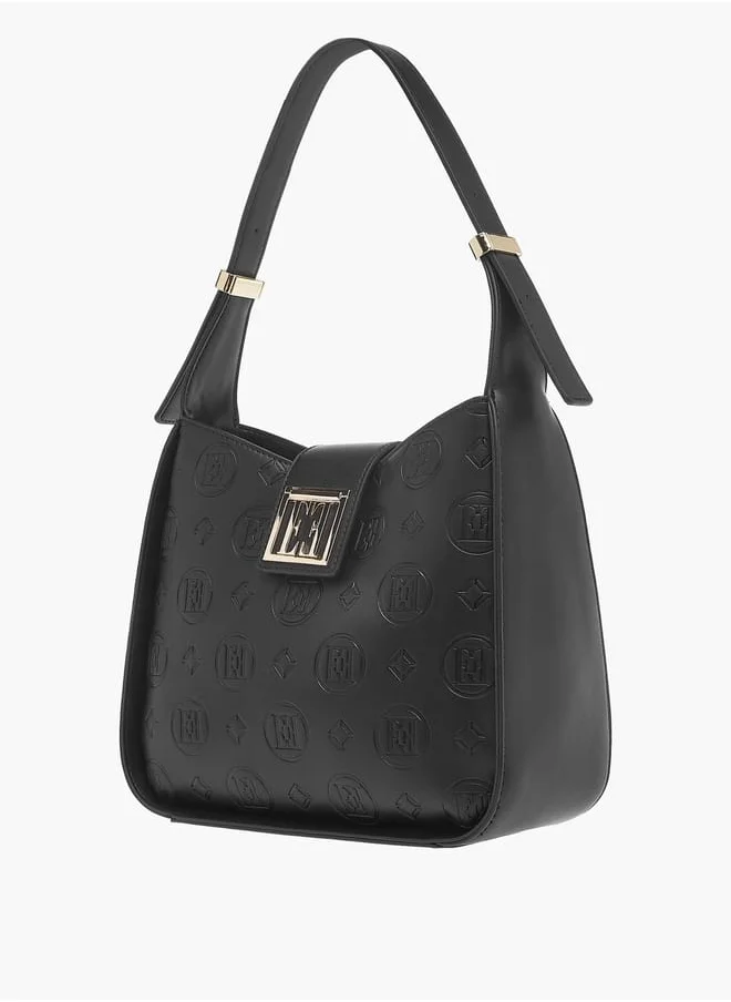 ايل Womens Monogram Embossed Shoulder Bag With Button Closure And Adjustable Strap