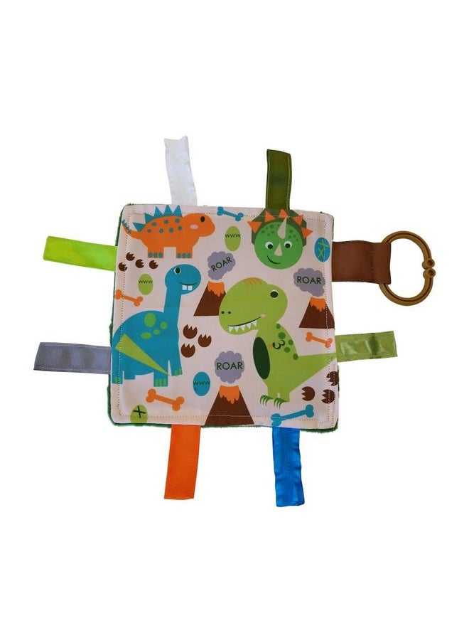 The Learning Lovey Baby Sensory Security & Teething Closed Ribbon Tag Lovey Blanket With Minky Dot Fabric: 14X18 (Dinosaurs)  - Image 4