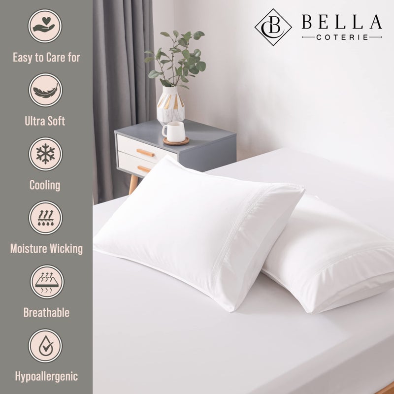 BC BELLA COTERIE Bella Coterie | Luxury Bamboo Viscose King Size Pillowcase Set | 100% Organically Grown | Ultra Soft | Cooling | 2 Pcs [White] - Image 2