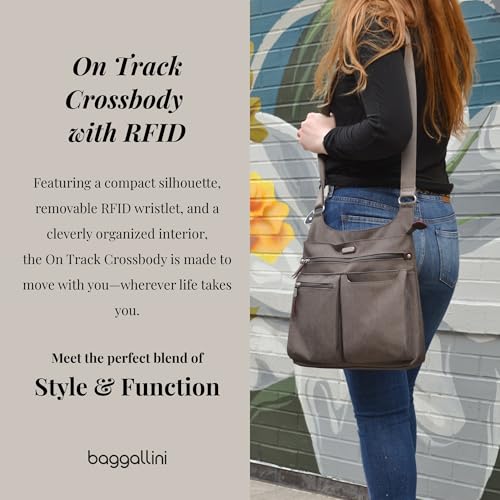 Baggallini Womens On Track Zip With Rfid Phone Wristlet Crossbody, Sterling Shimmer - Image 2