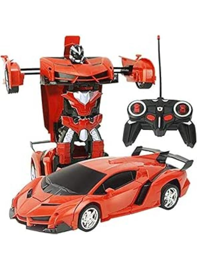 Generic Lamborghini Hand Held Remote Controlled Transformer Robot and Chargeable Car, Red