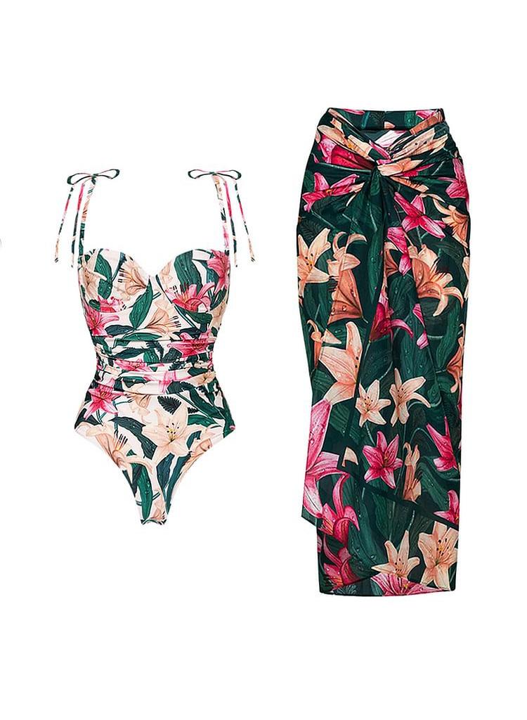 2-Piece Women Swimsuit With Skirt Holiday Beach Dress Covering The Belly High Waisted Swimsuit Fashionable Surfing Wear Summer - Image 1