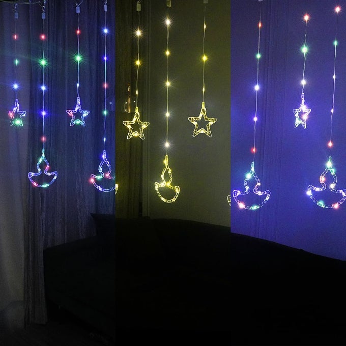 3 IN 1 DIYA STAR CURTAIN LIGHTS FOR DECORATION WINDOW CURTAIN HANGING LIGHT DECORATION FOR DIWALI 3 IN 1 WARM WHITE MULTICOLOR TRICOLOR INDIAN FLAG THEME