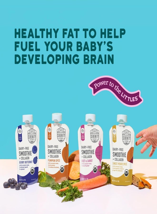 Serenity Kids 6+ Months Dairy-Free Smoothie Baby Food Pouches - BPA-Free, USDA Organic & Grass-Fed Collagen Protein - Lactose-Free Smoothie Pouches - 3.5 Oz, 8 Pack - Image 4