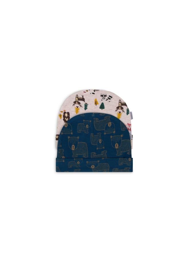 infancie Pack of 2 - Animal Print Cotton Beanies 0-6 Months - Image 2