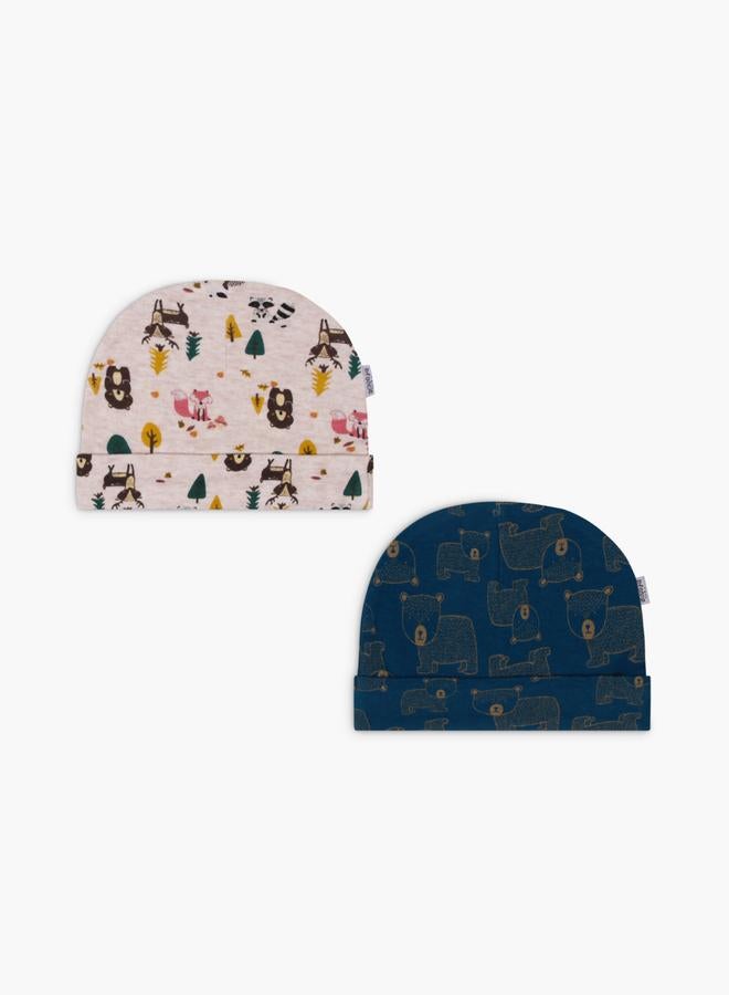 infancie Pack of 2 - Animal Print Cotton Beanies 0-6 Months - Image 1