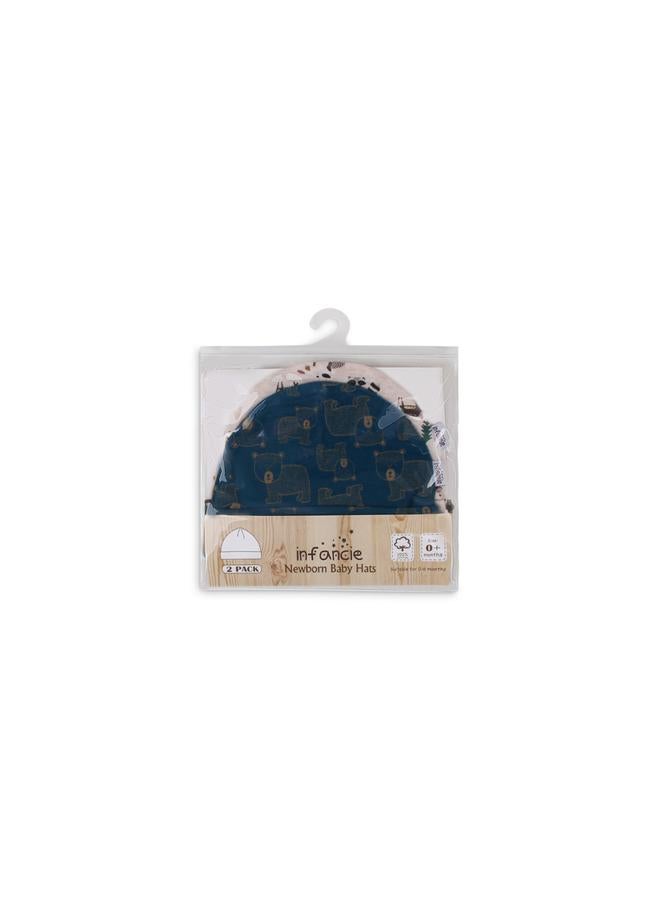 infancie Pack of 2 - Animal Print Cotton Beanies 0-6 Months - Image 5