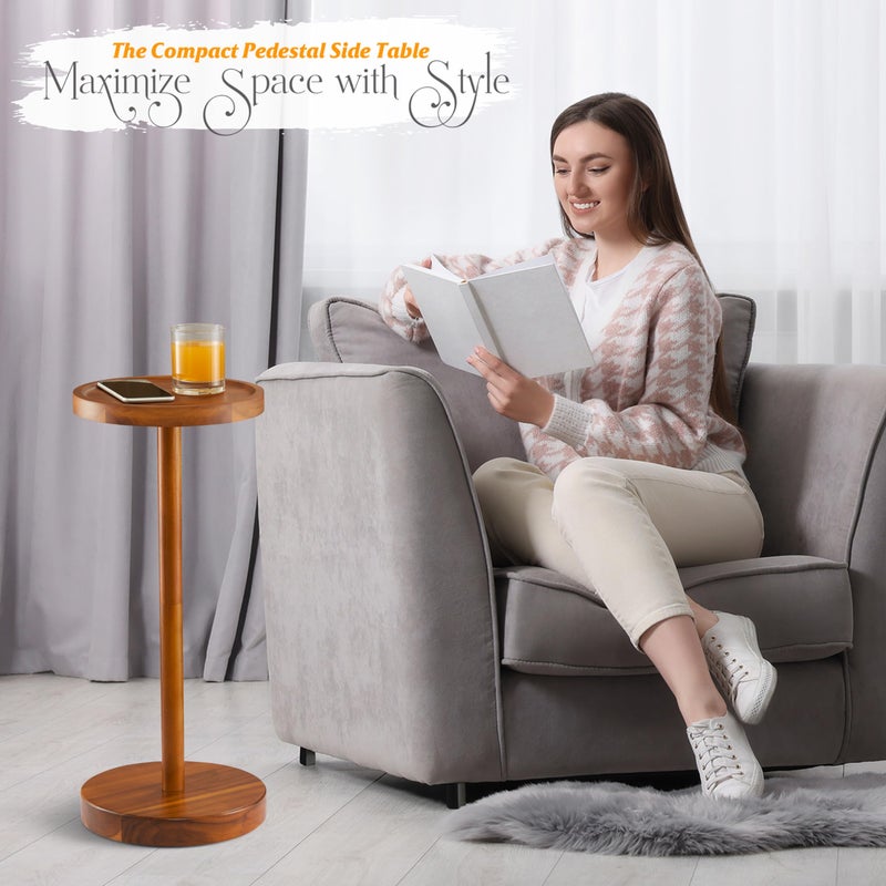 BLUEWEST Drink Table, 22" Tall Compact Side Table with Phone Slot and Weighted Base, Durable Pedestal Table Accent for Living Room, Bedroom, or Office, Cocktail and Martin (1, Acacia) - Image 5