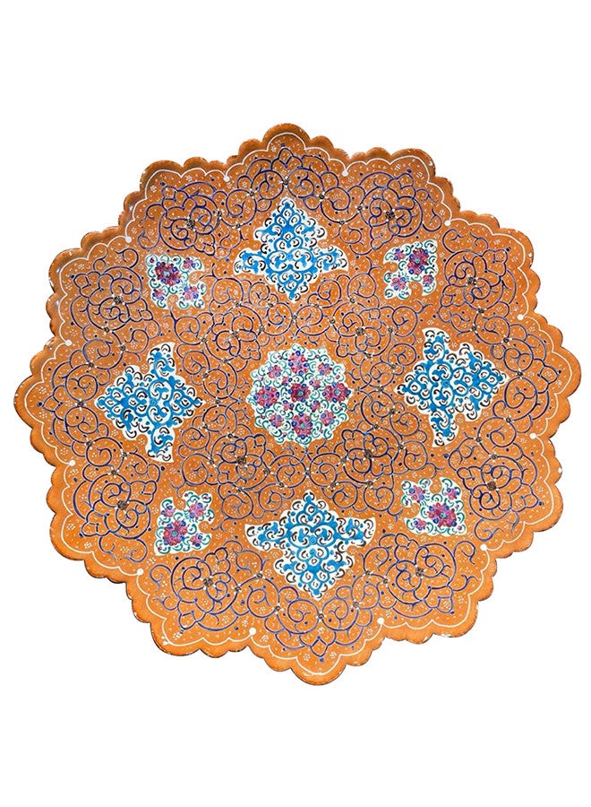 MARGOUN لوحة نحاسية مرسومة يدويًا بنقش ماندالا فارسي مقاس 24.7*24.7 سم / ذهبي/ أزرق  - Image 1