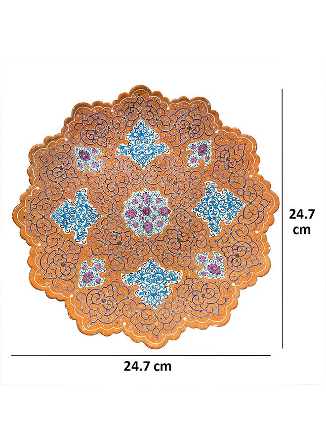 MARGOUN لوحة نحاسية مرسومة يدويًا بنقش ماندالا فارسي مقاس 24.7*24.7 سم / ذهبي/ أزرق  - Image 2