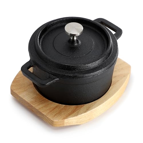 Elama MegaChef Cast Iron 8 Ounce Mini Dutch Oven with Wood Tray, Cookware, Bakeware, Serveware (1 Piece) - Image 2