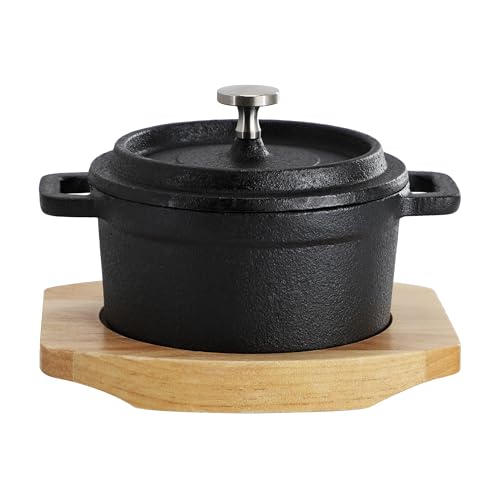 Elama MegaChef Cast Iron 8 Ounce Mini Dutch Oven with Wood Tray, Cookware, Bakeware, Serveware (1 Piece) - Image 1