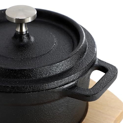 Elama MegaChef Cast Iron 8 Ounce Mini Dutch Oven with Wood Tray, Cookware, Bakeware, Serveware (1 Piece) - Image 4