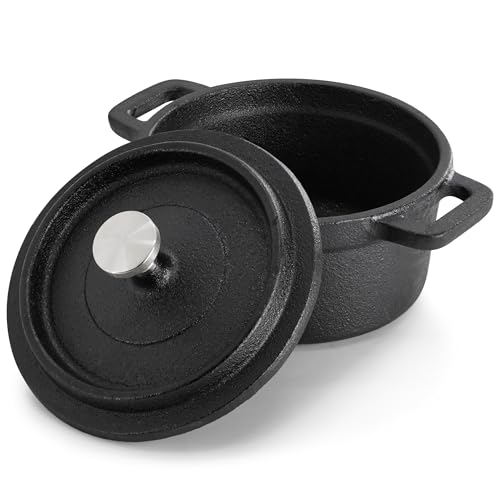 Elama MegaChef Cast Iron 8 Ounce Mini Dutch Oven with Wood Tray, Cookware, Bakeware, Serveware (1 Piece) - Image 3