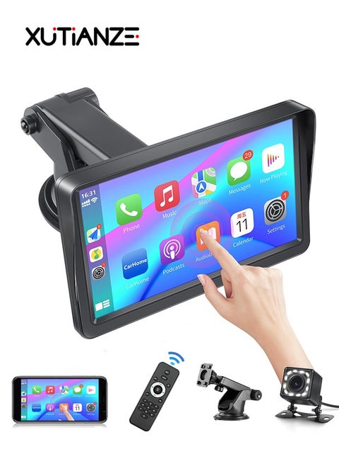 Wireless Apple Carplay Portable Car Stereo and Android Auto,Car Radio with Bluetooth Hands-Free,7 Inch Touch Screen with Mirror Link/Voice Control/FM/TF Card/USB/Remote controls/Camera