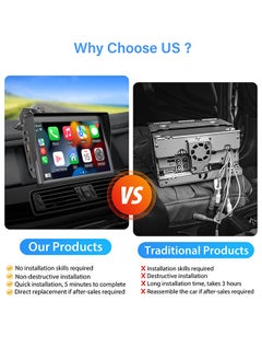 XUTIANZE Wireless Apple Carplay Portable Car Stereo and Android Auto,Car Radio with Bluetooth Hands-Free,7 Inch Touch Screen with Mirror Link/Voice Control/FM/TF Card/USB/Remote controls/Camera  - Image 5