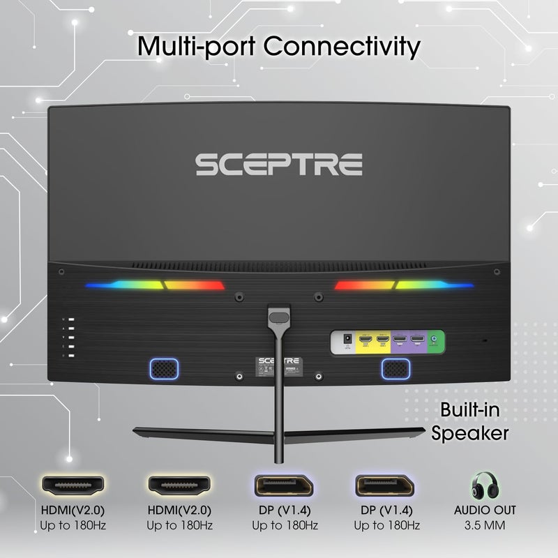 Sceptre شاشة الألعاب المنحنية الجديدة Sceptre مقاس 24 بوصة 1080p تصل إلى 180+Hz DisplayPort HDMI 100% sRGB، AMD FreeSync مكبرات صوت مدمجة لون أسود 2026 (سلسلة C248B-FWT168) - Image 2