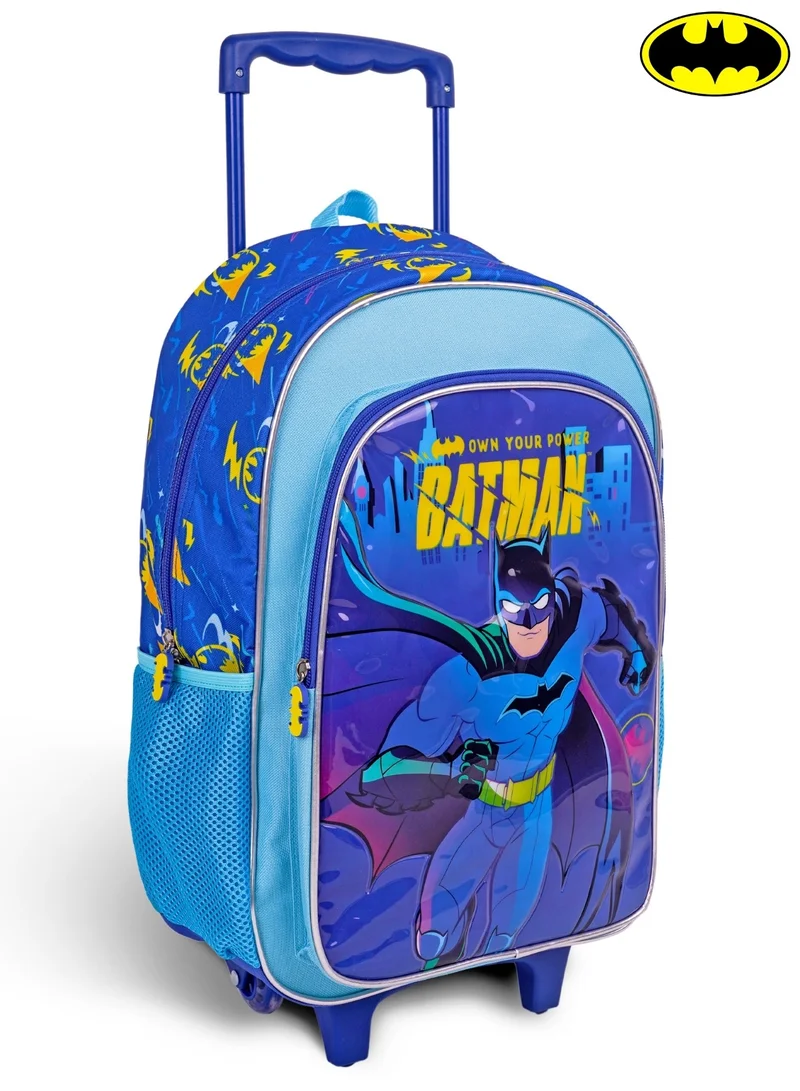 وارنر بروس. Batman  18 Inch Kids 3-in-1 Trolley School Bag Set - Ergonomic Backpack, Insulated Lunch Bag & Pencil Case,Lightweight, Durable, Students 6+ - Perfect for Travel & School,For Boys