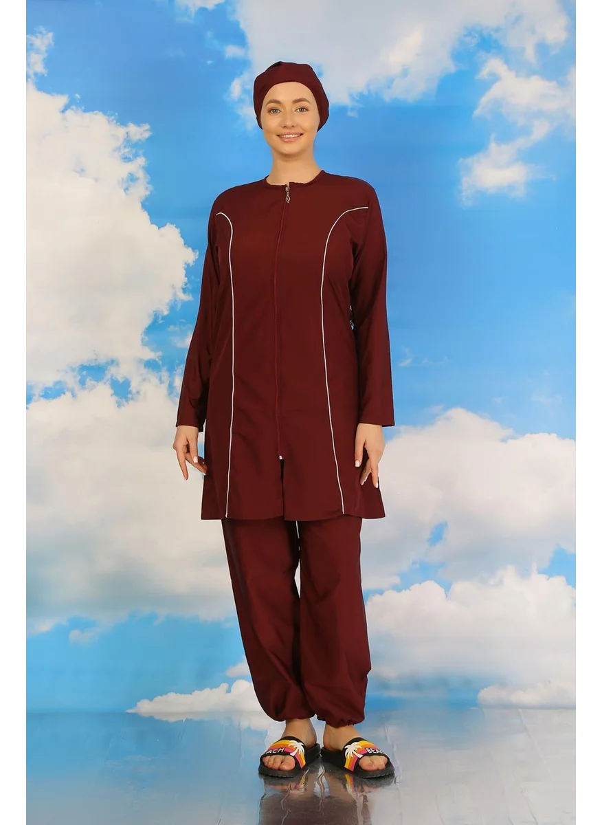 Akbeniz Women's Full Hijab Claret Red Swimsuit 31060