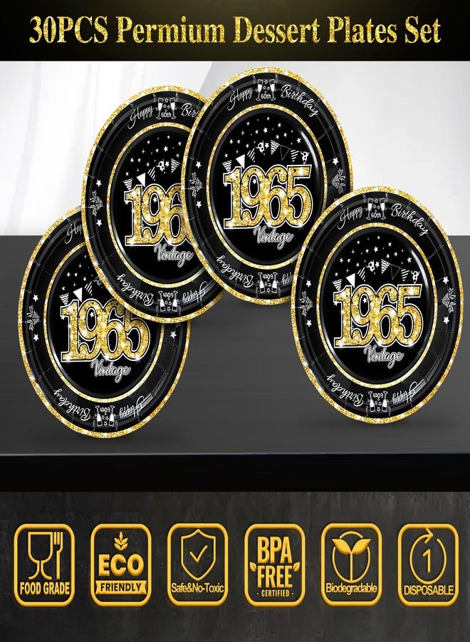 algpty 60 PCS Vintage 60th Birthday Plates and Napkins Set, 60th Birthday Decorations Black and Gold, Service for 30, 1965 Birthday Dessert Plates and Napkins Party Supplies for Men Women - Image 2