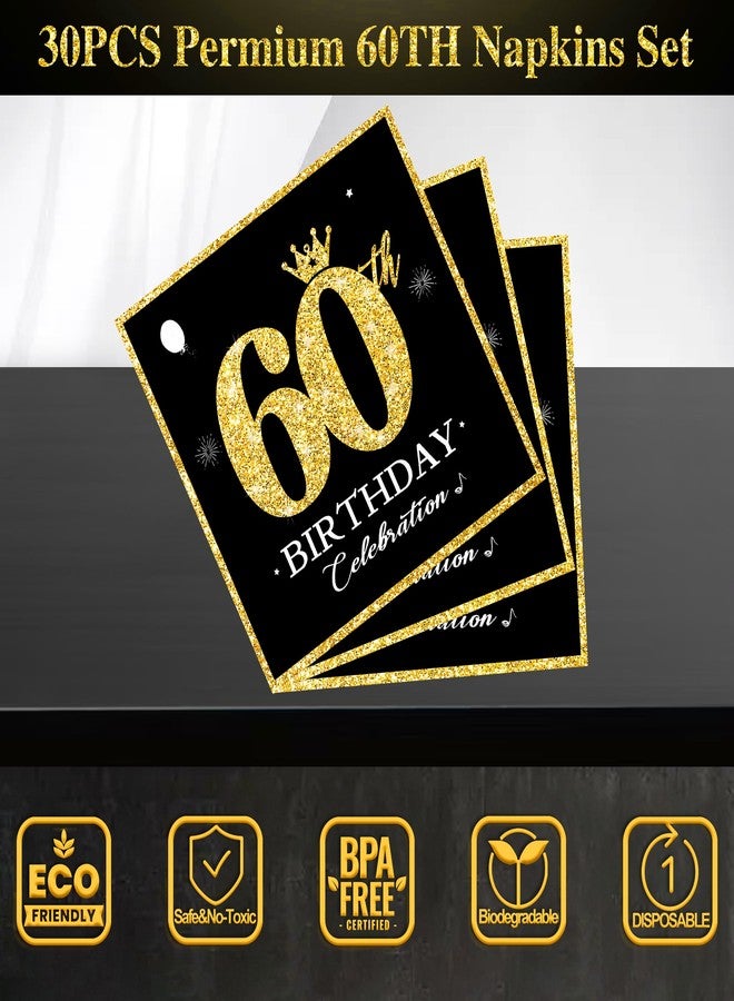 algpty 60 PCS Vintage 60th Birthday Plates and Napkins Set, 60th Birthday Decorations Black and Gold, Service for 30, 1965 Birthday Dessert Plates and Napkins Party Supplies for Men Women - Image 3