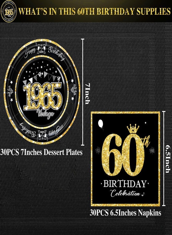 algpty 60 PCS Vintage 60th Birthday Plates and Napkins Set, 60th Birthday Decorations Black and Gold, Service for 30, 1965 Birthday Dessert Plates and Napkins Party Supplies for Men Women - Image 4