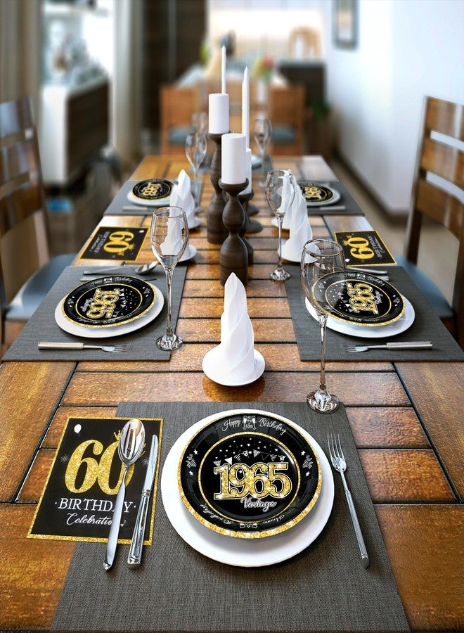 algpty 60 PCS Vintage 60th Birthday Plates and Napkins Set, 60th Birthday Decorations Black and Gold, Service for 30, 1965 Birthday Dessert Plates and Napkins Party Supplies for Men Women - Image 5