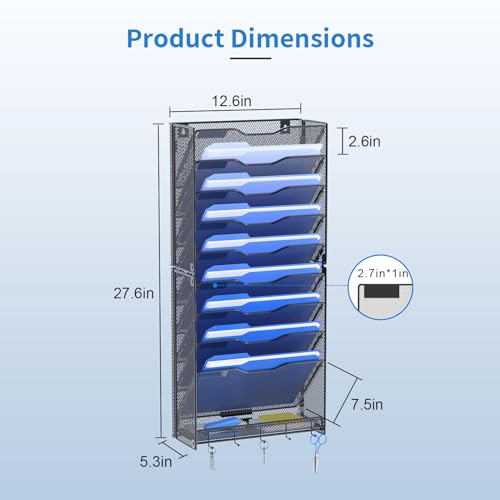 OUTWOLF 10 Tier Hanging Wall File Organizer Wall Mount Paper Document Folder Holder with Hooks for Home Office Organization - Image 5