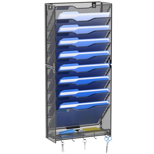 OUTWOLF 10 Tier Hanging Wall File Organizer Wall Mount Paper Document Folder Holder with Hooks for Home Office Organization - Image 1
