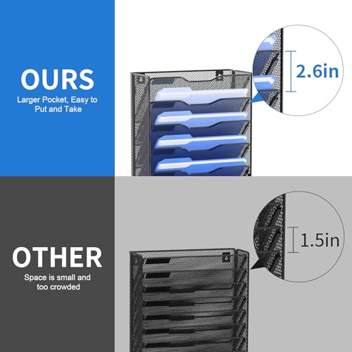 OUTWOLF 10 Tier Hanging Wall File Organizer Wall Mount Paper Document Folder Holder with Hooks for Home Office Organization - Image 4