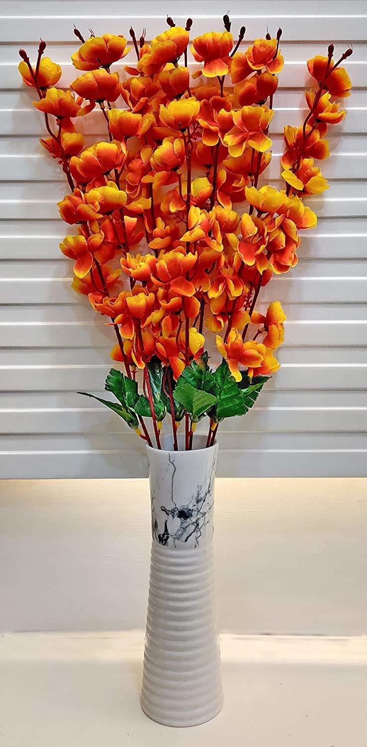 Generic Well Art Gallery Well Art Gallery Artificial Blossom Flower Home Decoration 7 Sticks (Orange_ Yellow Cherry Blossom Artificial Flower (10 inch, Pack of 1, Garlands)  - Image 1