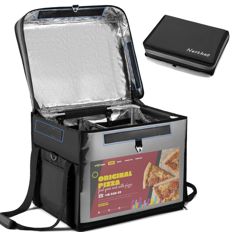 Nesthao Insulated Food Delivery Bag for Delivery,Magnetic Catering Delivery Box with Support Frame/Cup Holders/Drink Carriers,Great for Catering,Restaurants,Delivery Drivers-XXL Fit 14'' Pizza box - Image 1