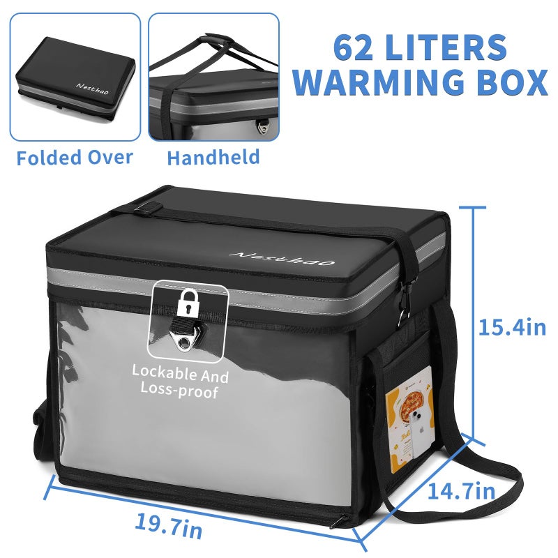 Nesthao Insulated Food Delivery Bag for Delivery,Magnetic Catering Delivery Box with Support Frame/Cup Holders/Drink Carriers,Great for Catering,Restaurants,Delivery Drivers-XXL Fit 14'' Pizza box - Image 5