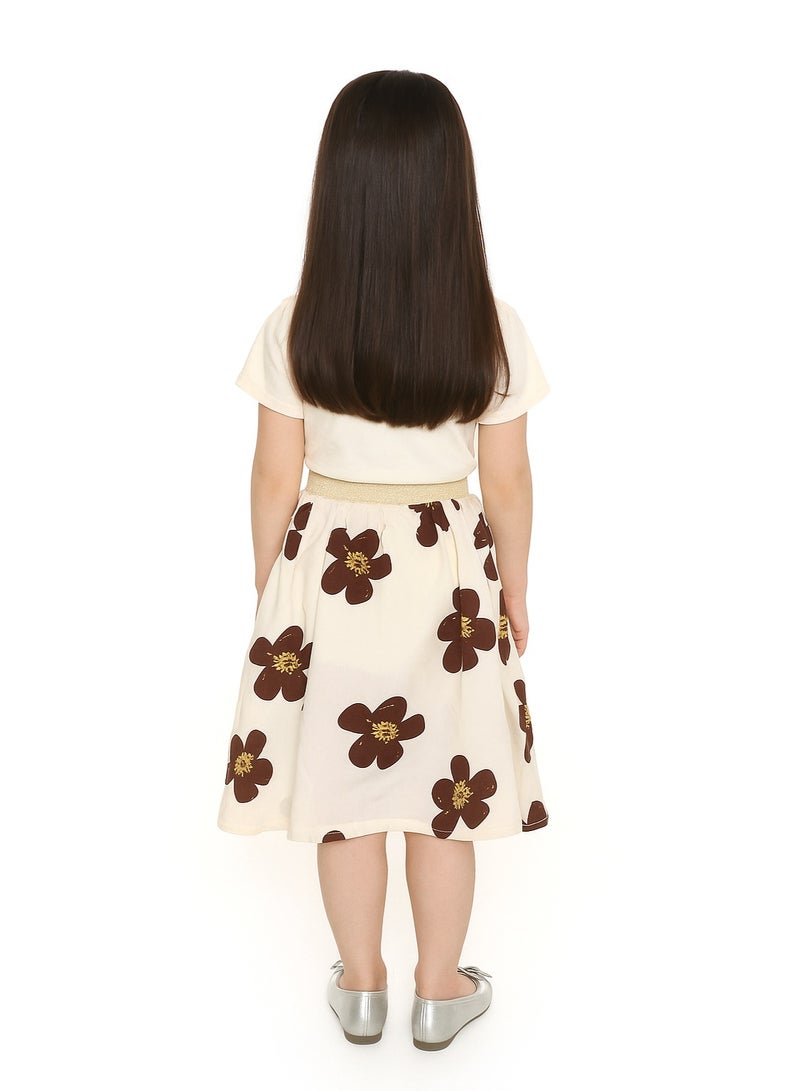 Shein Girls Floral Midi Skirt – Soft Lightweight Fabric with Golden Elastic Waistband - Image 2