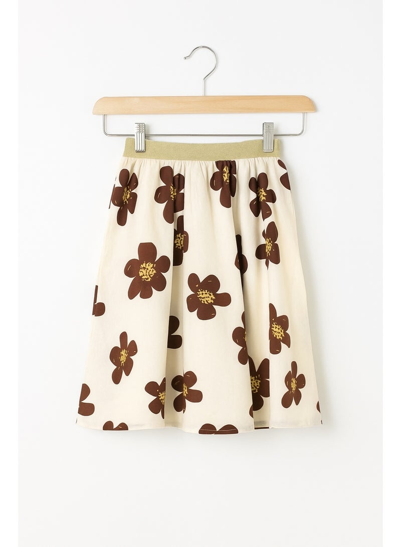 Shein Girls Floral Midi Skirt – Soft Lightweight Fabric with Golden Elastic Waistband - Image 3