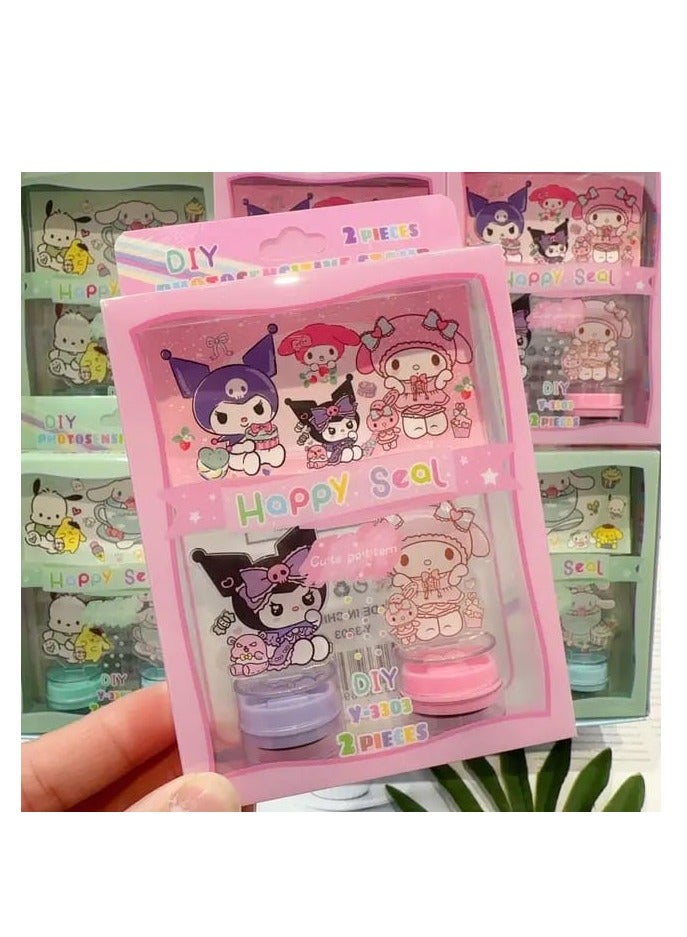 "ختامة أطفال DIY - طوابع ملونة كاوايي بتصميمات شخصية لطيفة - أدوات الرسم والطباعة الإبداعية للأطفال-2قطعه +نوت - Image 1